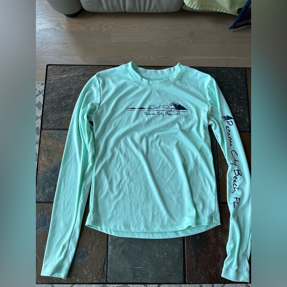 Girls mint green Panama City, Florida sun shirt cover up